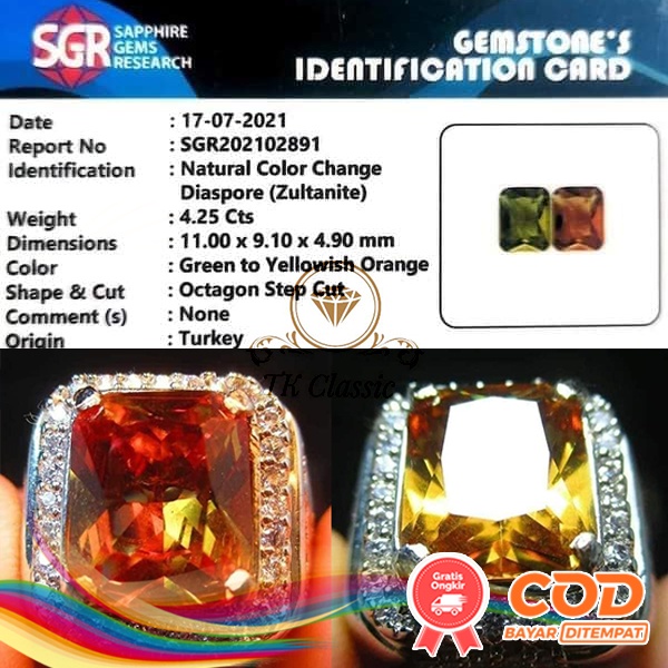 NATURAL BATU PERMATA ZULTANITE DIASPORE CHANGE COLOR RUBAH WARNA INCLUDE MEMO SGR GEMS LAB