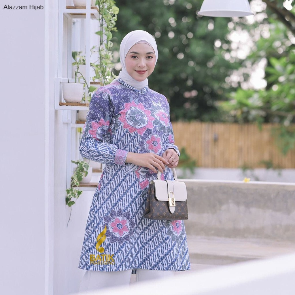 Batik Prabuseno - DEVIANA UNGU Tunik Batik Wanita Lengan Panjang