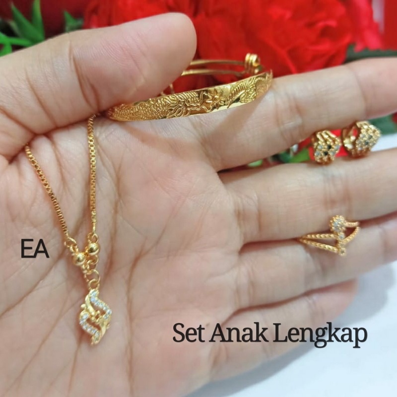 PERHIASAN TITANIUM ANAK PERMATA SET ZIRCON GOLD LIMITED EDITION | COD