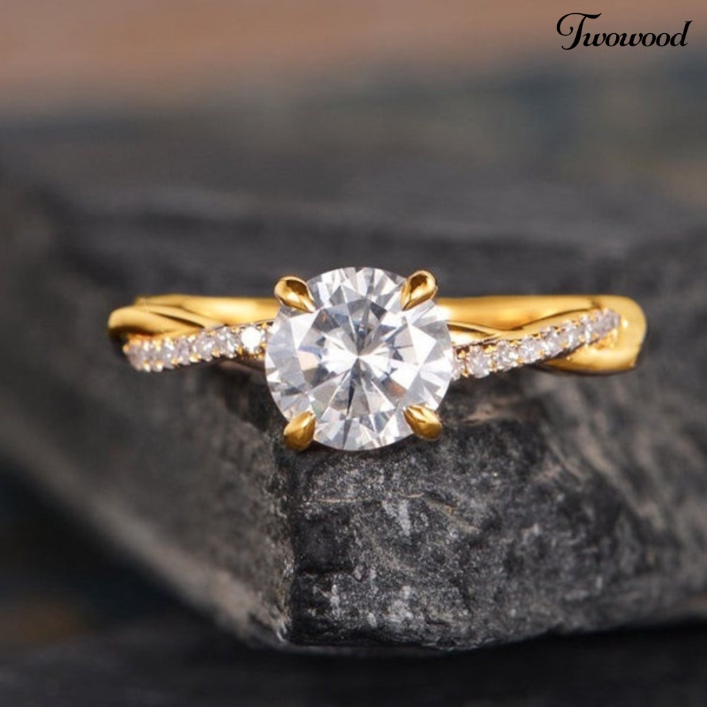 Cincin Jari Bahan Cubic Zirconia Aksen Berlian Imitasi Untuk Wanita