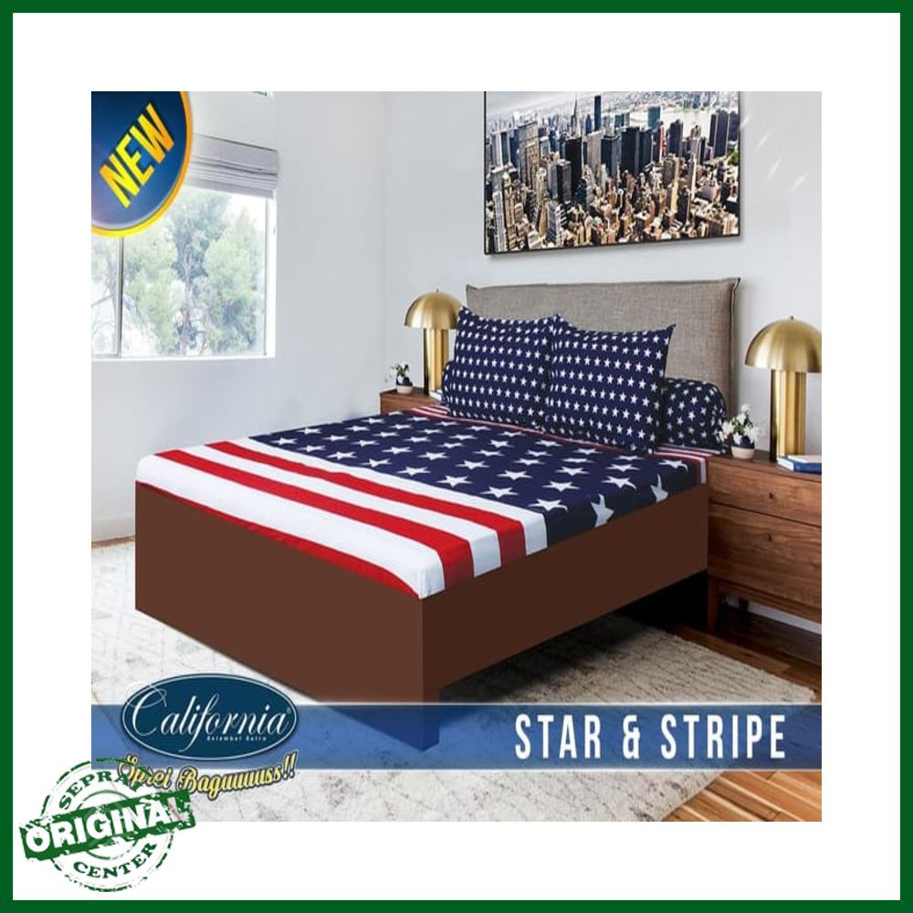 SEPRAI CALIFORNIA / SPREI CALIFORNIA STAR & STRIPE QUEEN 160 No.2 SEPRAI STRIP BINTANG USA
