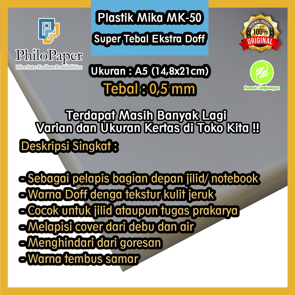 

Plastik Mika Super Tebal 0,5 mm Ekstra Doff MK-50 A5