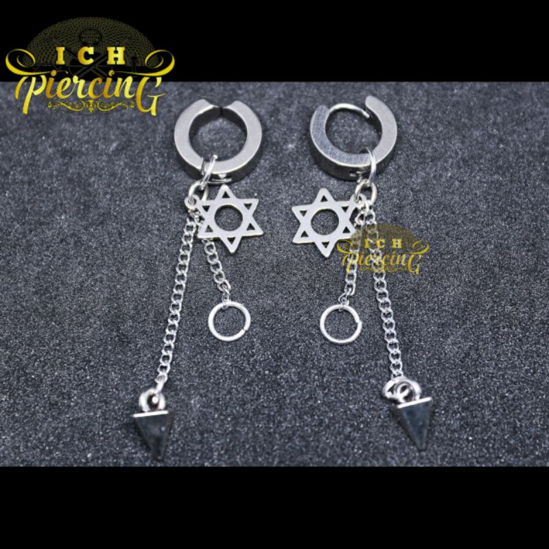 Anting Gantungan Bintang hexagram ring bandul / Anting Titanium silver / Anting Pria Wanita/ ICH PIERCING