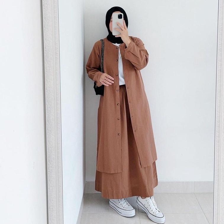 {Bdt31au22c} FR BAJU SETELAN CARDIGAN TUNIK ROK ONE SET WANITA MUSLIM KEKINIAN SELEBGRAM BUSUI MOSCR