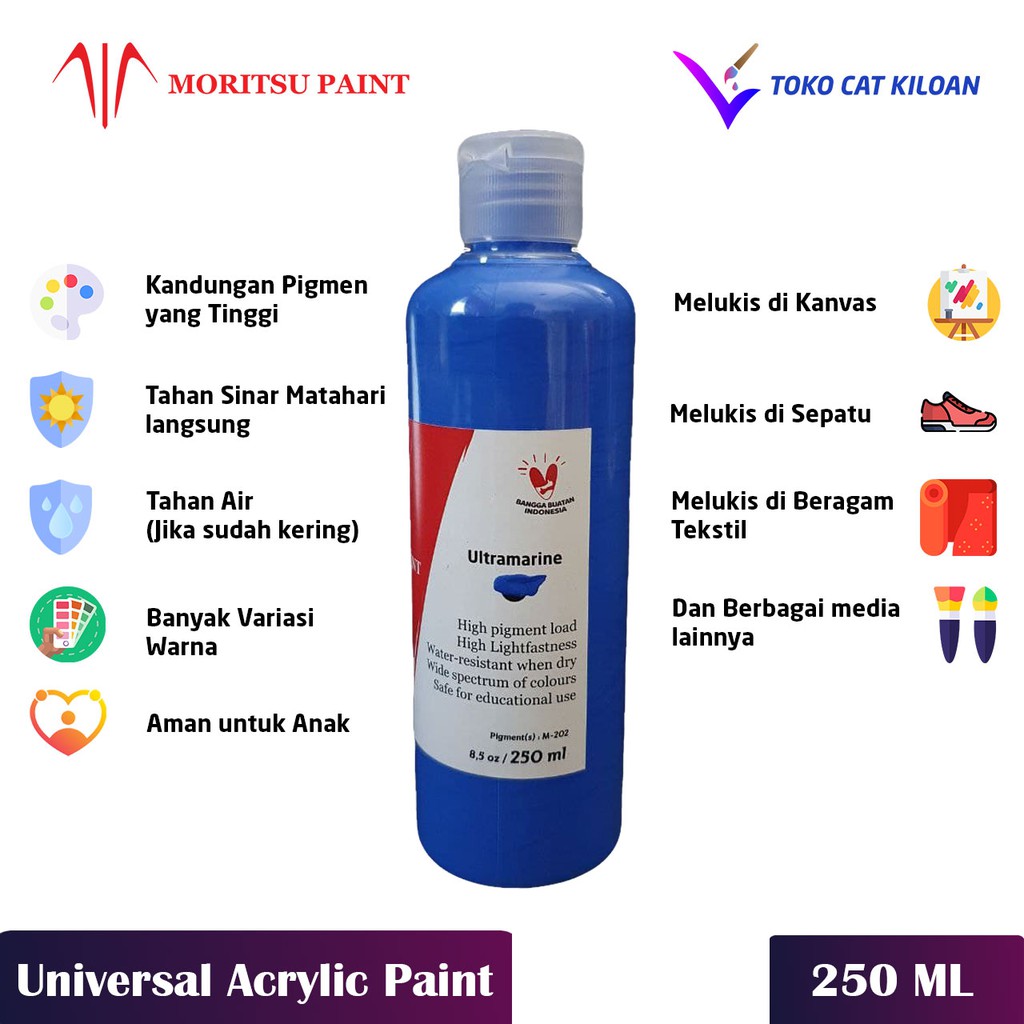 

Cat Akrilik Moritsu Paint Premium Quality 250 ML - All Colour