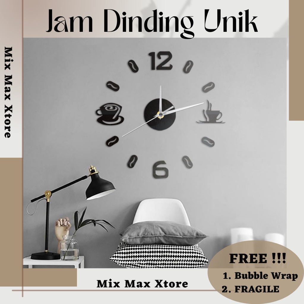 Jam Dinding Besar DIY Model Kopi Giant Wall Clock 30cm - Black ( DIY-12 ) / Jam Dinding Aesthetic / Jam Dinding Tempel / Jam Dinding Unik