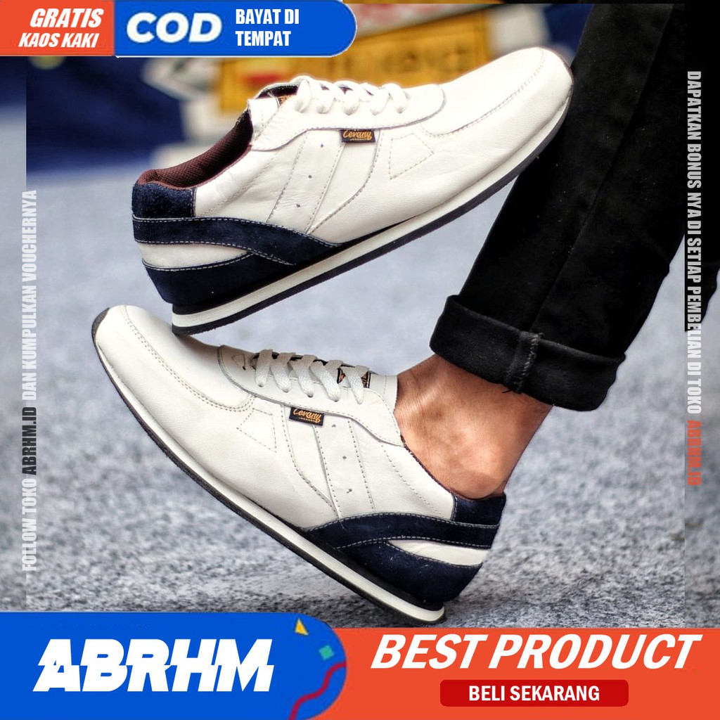 ABRHM X JELLAL Sepatu Casual Sneaker Pria Sepatu Pria Casual Sneakers Kulit Asli Original Cowo / Cowok Sepatu Kasual Kerja Kuliah Gaya Santai Keren Kekinian Orignal Murah Terlaris