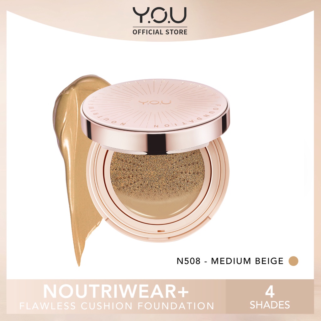 YOU Noutriwear+ Flawless Cushion Foundation [Nourishing | Poreless Full Coverage | SPF 40 & PA+++ | Tahan Lama 16 Jam] -kosmetik-N508 Medium Beige