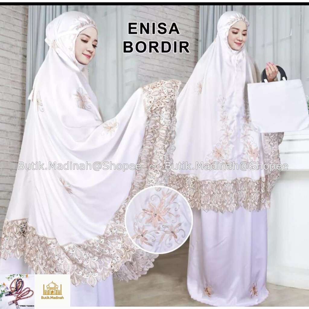 BUTIK.MADINAH MUKENA DEWASA ENISA LUNA MAYA RENDA BORDIR SITI KHADIJAH PASTELEENA