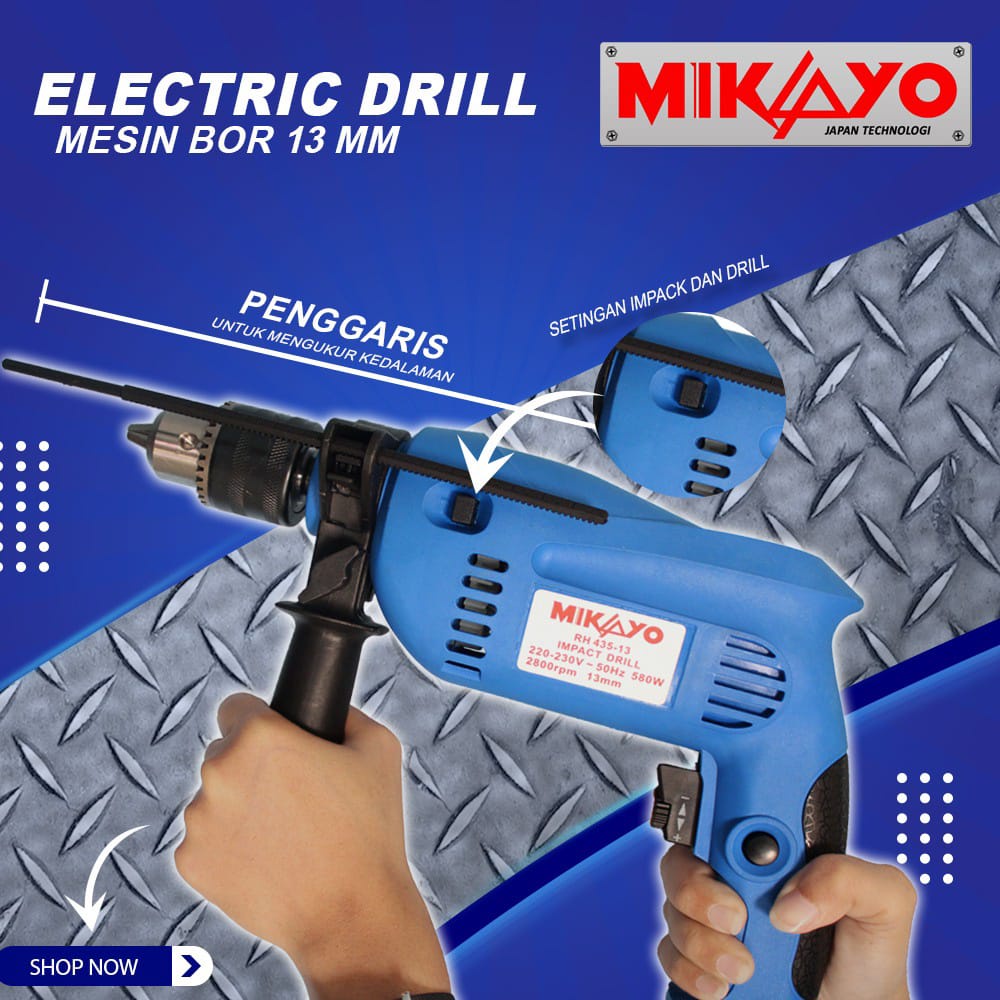MIKAYO RH435-13 - Mesin Bor Listrik Impact Drill 13MM Mesin Bor Tembok Beton Bor Bolak Balik Mesin Bor Tangan 13 MM