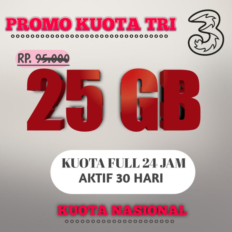 injek kuota promo tri data 25 Gb 30 hari NasionaL
