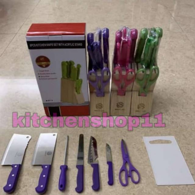 Pisau dapur set + talenan 8pc / pisau set 8pcs / kitchen knife set plus talenan 8pcs / kitchen tools