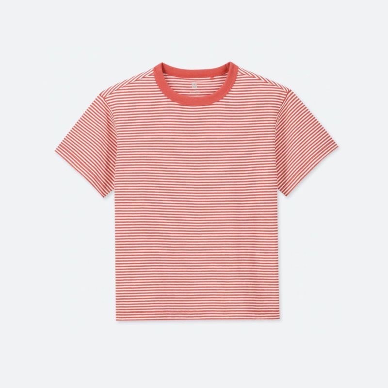 Kaos Anak Laki Laki Perempuan Uniqlo Basic Stripe Pocket Orange 4-12y