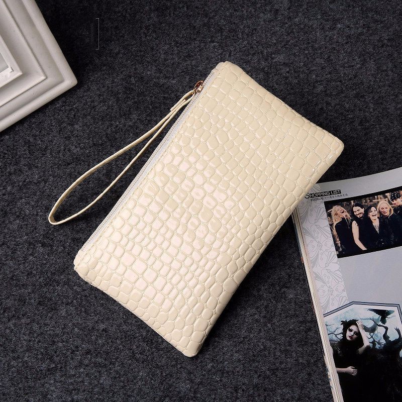 OVERFLOWS.ID Dompet Wanita Model Bintik Pouch Resleting Croco Tempat Hp Koin Serbaguna-Putih Tulang