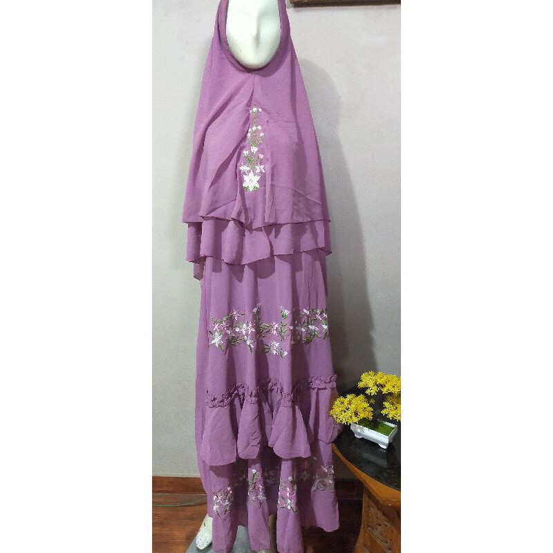 SET GAMIS KHIMAR CERUTY BORDIR LILAC