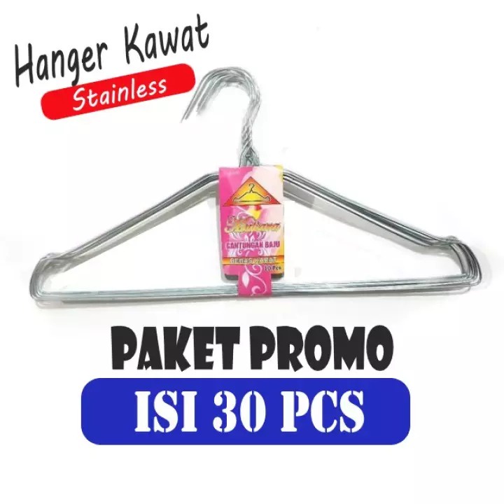 Paket 3 Pack Jemuran Baju - Gantungan Baju Besi / Kawat - Hanger Kawat Gantungan Baju Untuk Laundry Anti Karat - 3 Pack Isi 30