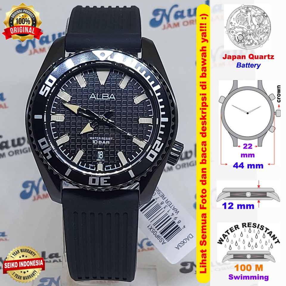 Alba Quartz AS9P05X1 Full Black - Jam Tangan Pria AS9P05