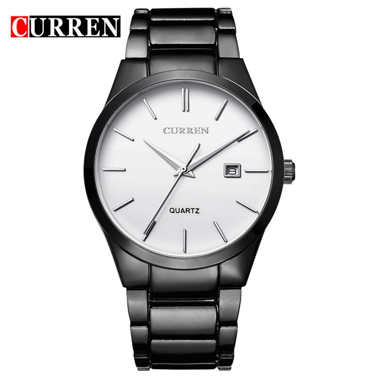 CURREN 8106 Jam Tangan Pria Analog Stainless Steel CURRENOS-Hitam Putih