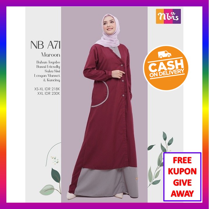 Gamis Nibras Terbaru 2021 Promo Baju Gamis Nibras Wanita Dewasa Toyobo Maroon Maron Original NB A71