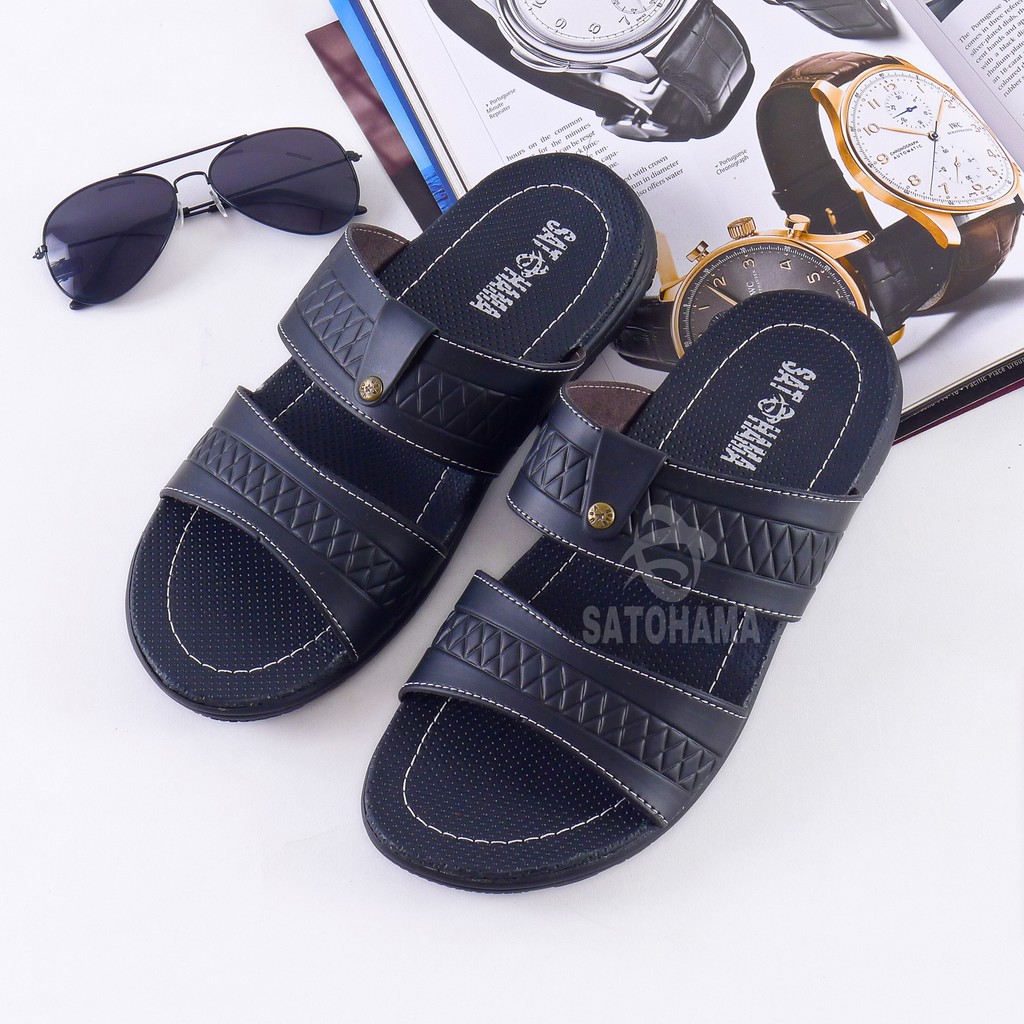 Satohama Sandal Selop G2 Pria Sandal Murah Sandal Pria Dewasa Sandal Kulit Sintetis Sandal Hitam