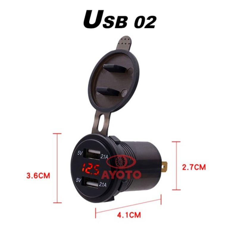 Charger Motor Mobil Dual USB Voltmeter LED Digital Waterproof