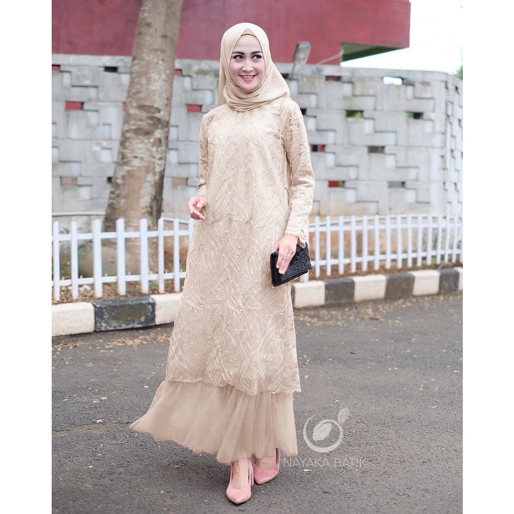 [BISA COD GRATIS ONGKIR] MAXI DRESS ARSYA REMPEL TUTU - DRESS BROKAT TULLE MUTIARA - GAMIS PESTA MODERN - SERAGAM BRIDESMAID - GAMIS GERALDINE