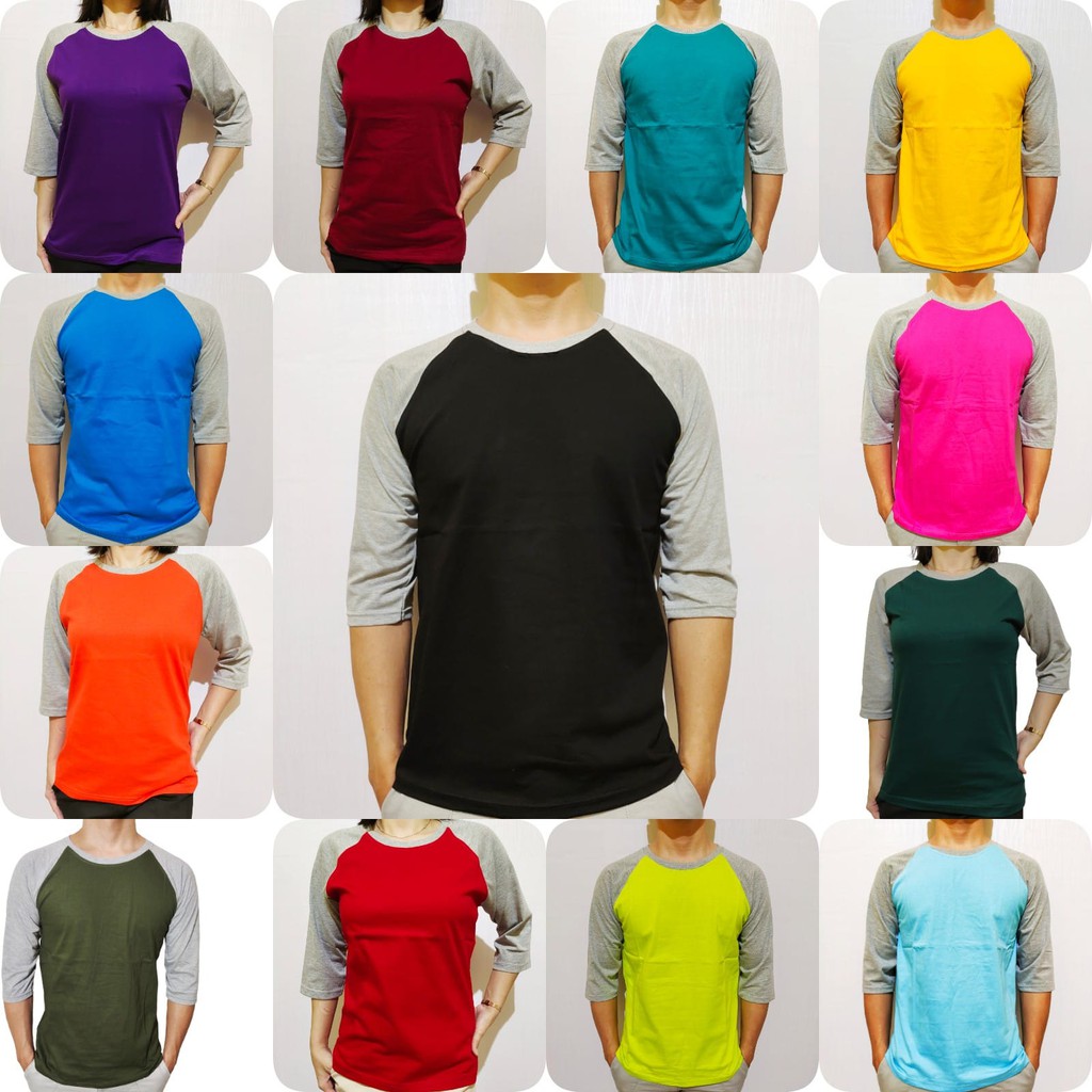 kaos polos raglan merah lengan abu misty 3/4 20 22 S M L XL XXL