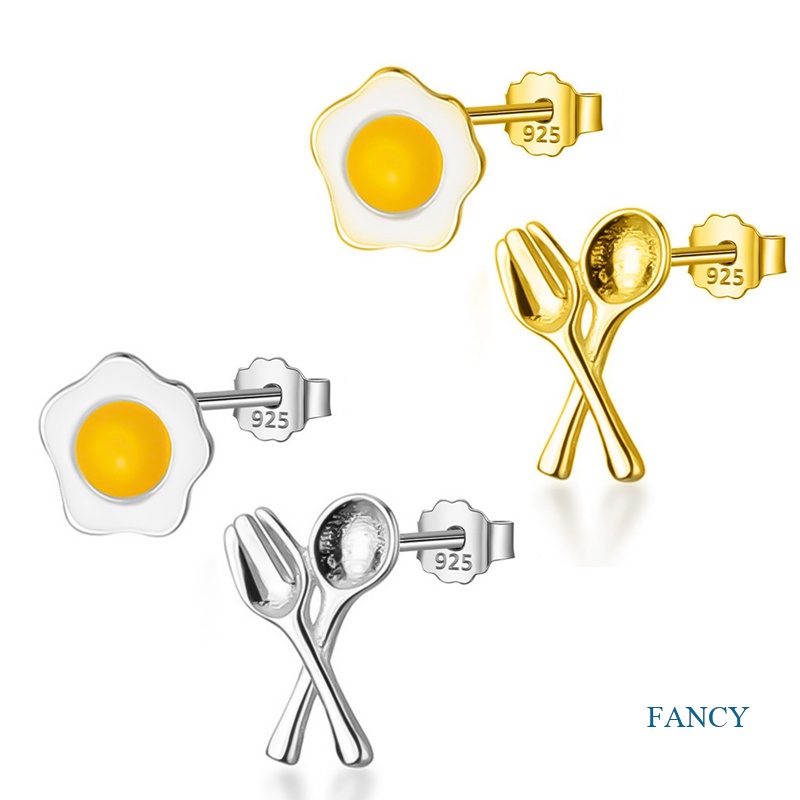 Anting Tusuk Asimetris Bahan Sterling Silver 925 Desain Telur Rebus Untuk Wanita