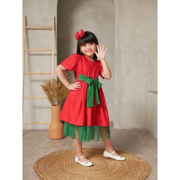 DRESS NATAL ANAK / RIMAR DRESS NATAL COUPLE MOM AND KIDS / BAJU NATAL ANAK PEREMPUAN / DRESS PESTA A