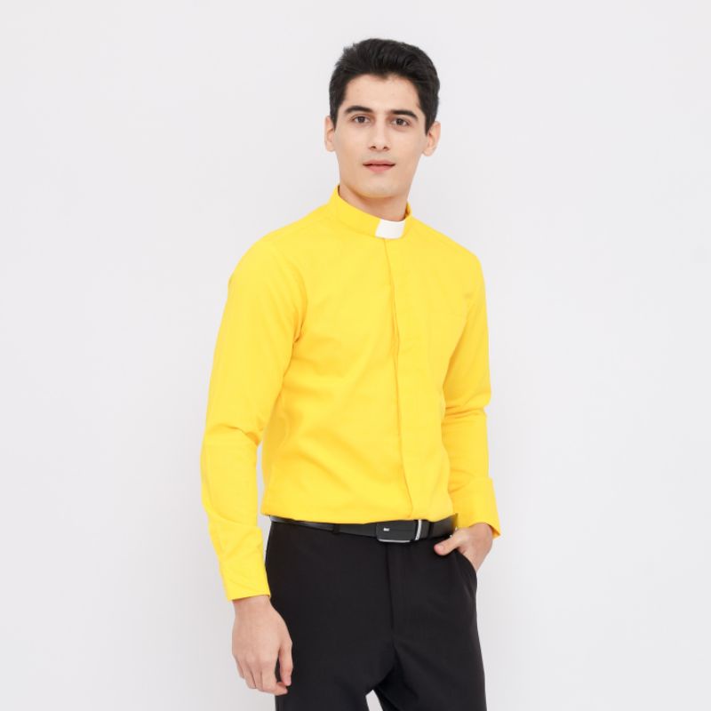 Pendeta - Kemeja Collar Kuning Polos - Cotton Tropical - Jos Miracle Bandung - Miracle - JMB