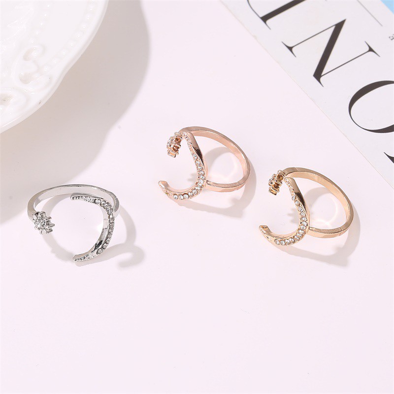 Cincin busana Retro Crescent Star Moon Ring