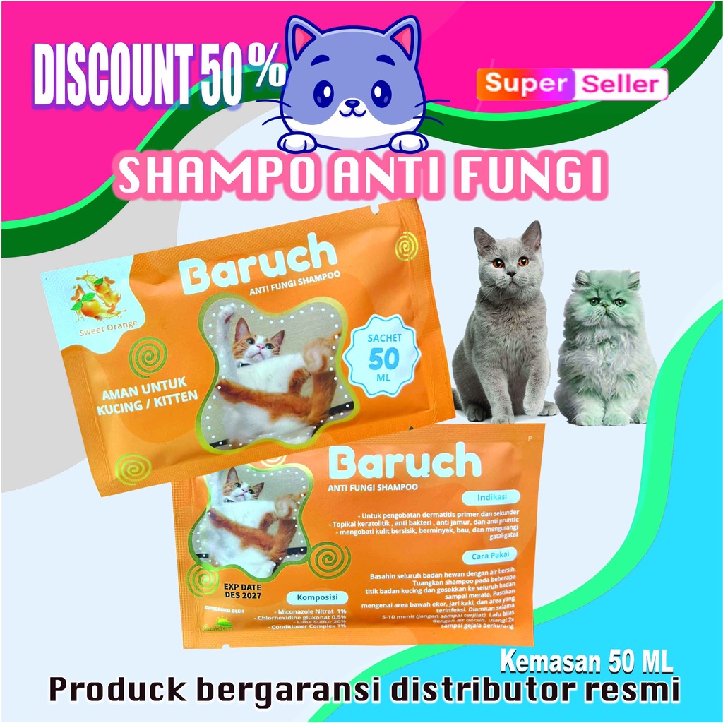 BARUCH-SHAMPOO ANTI FUNGI PADA KUCING-AMAN UNTUK KITTEN-50 ML-ANTI BAKTERI-ANTI JAMUR-