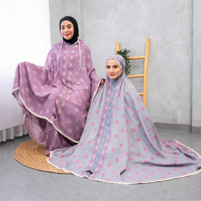 Mukena Zianisa Border Azana Series Allsize - Light Brown