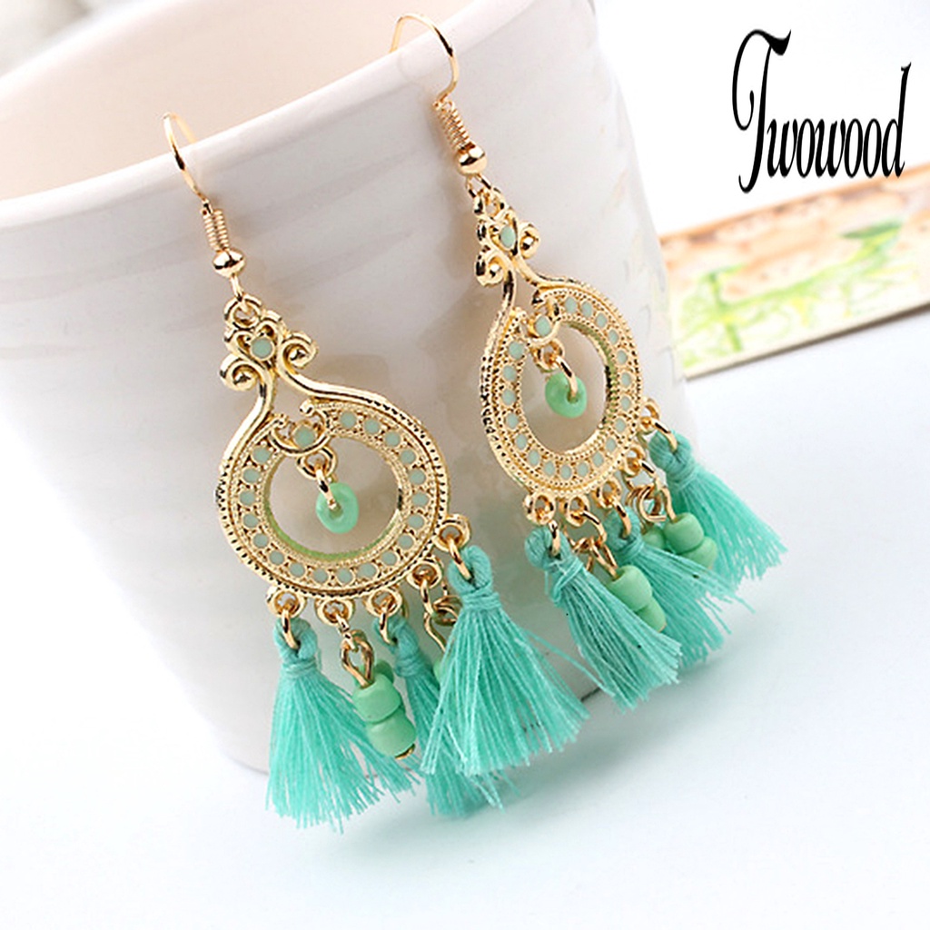 Anting Kait Juntai Rumbai Bahan Alloy Gaya Bohemian Untuk Wanita