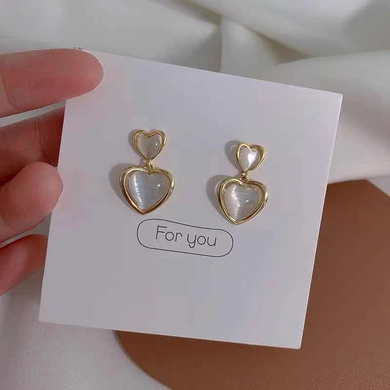 Korea Dongdaemun double lapisan mencintai hati anting-anting perempuan 2021 trendy serbaguna niche t