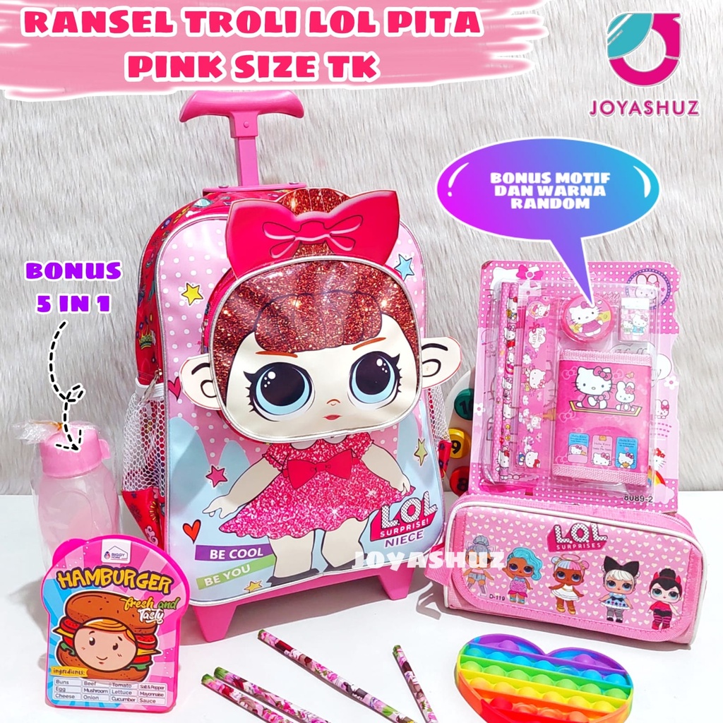 Tas Troli Anak Perempuan TK Gratis Hadiah - Tas Dorong Anak TK Karakter Princess -  Ransel Anak TK - Tas Princess - Tas Anak Troli TK Karakter Princess - Tas Anak Berbonus 4in1 - Joyashuz