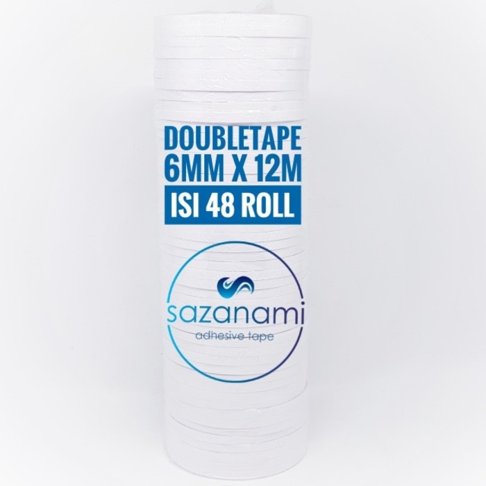 

rtc 1 PACK DOUBLE TAPE 6MM x 12 METER DOUBLETAPE KERTAS PUTIH SAZANAMI ISI 48ROLL