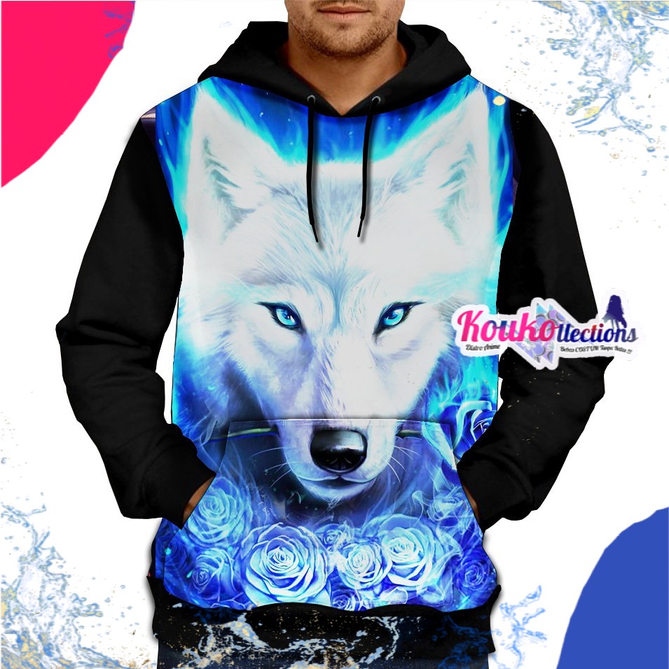 PROMO Jaket 3D Anime Wolf blue rose