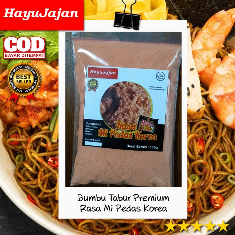 

BUMBU TABUR PREMIUM RASA MI PEDAS KOREA / BUMBU KERIPIK, JAMUR CRISPY, TAHU WALIK, CIMOL, TELUR GULUNG, POP CORN, BAKSO, / KEMASAN 100 gr /