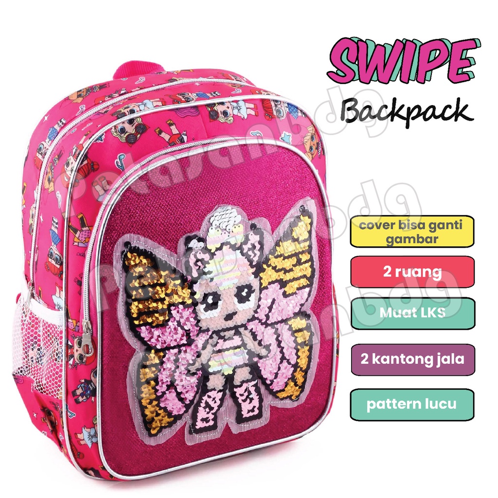 PTS - Tas Usap Ransel Sekolah Anak Perempuan Karakter Anak Perempuan Karakter LOL SURPRISE - Ransel Model Usap / Swipe Color - UKURAN SD