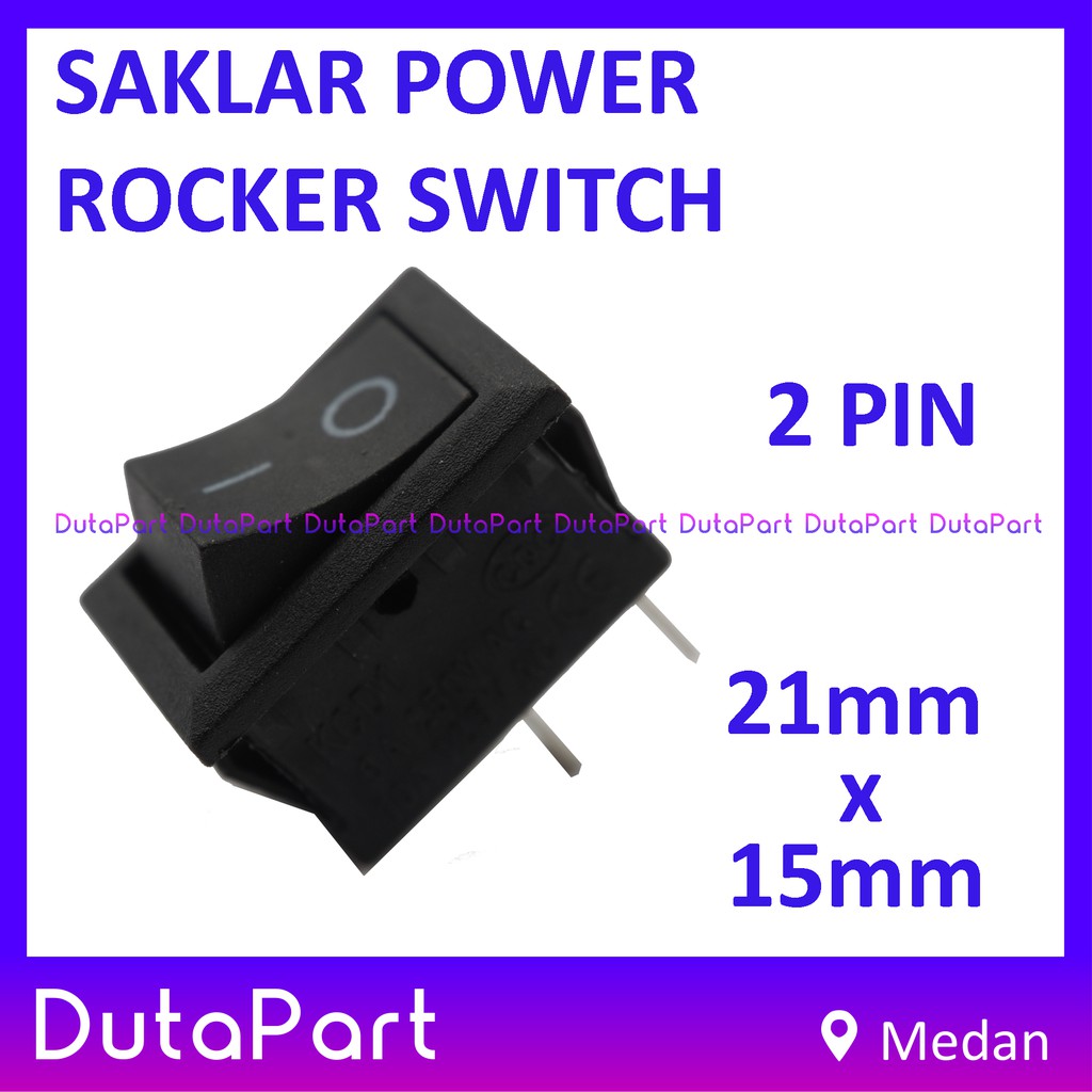 Saklar Power Rocker Switch ON OFF 21mm x 15mm 2 PIN Kaki 6A 250VAC