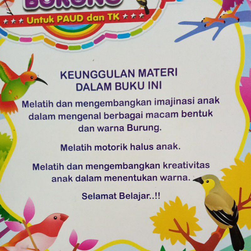 Buku Mewarnai Burung Untunk Anak Paud/Tk