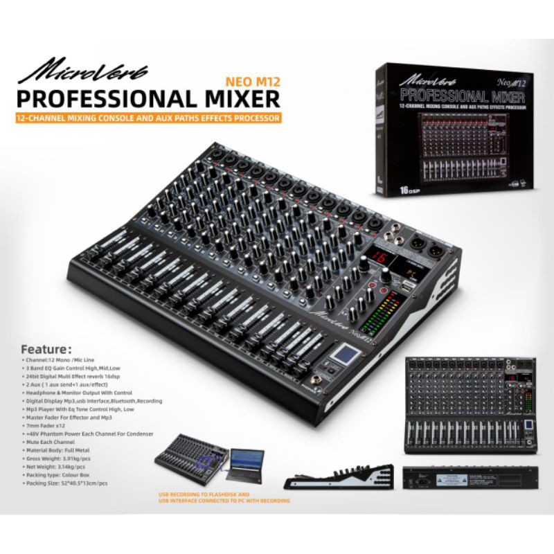 MIXER 12 CHANNEL MICROVERB NEO MC12 BARU SUPPORTS PC