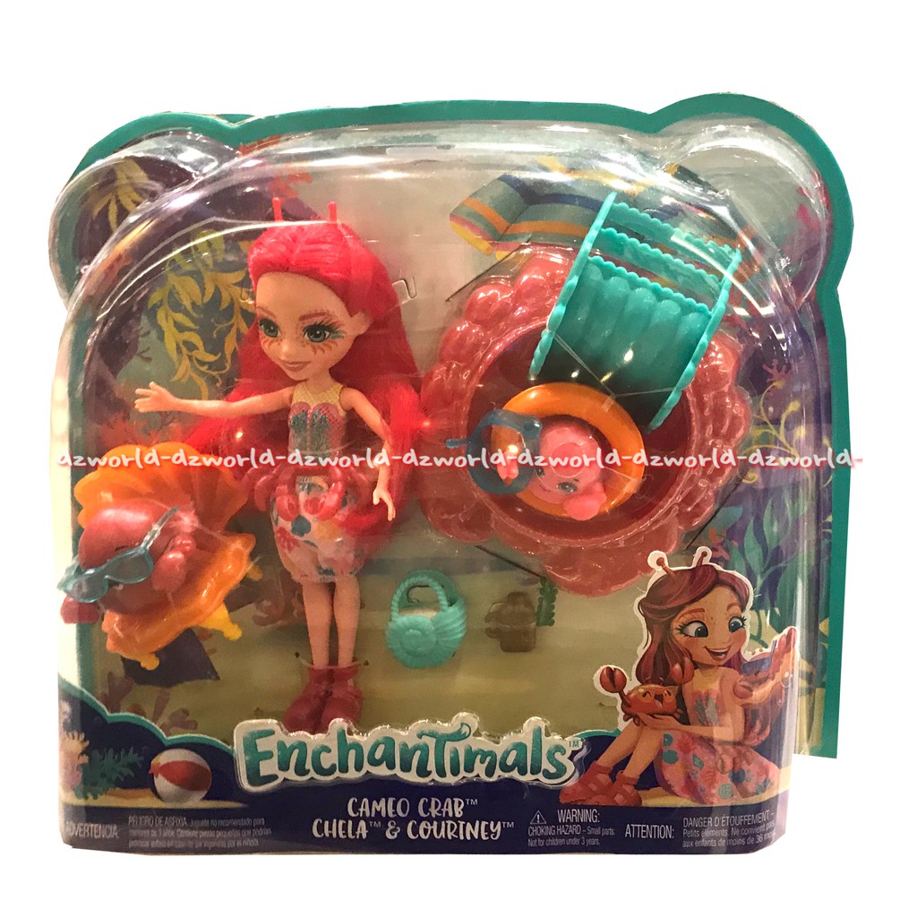 Enchantimals Cameo Crab Chela &amp; Courtney Enchatimal Doll Mainan Boneka Dengan Kepiting