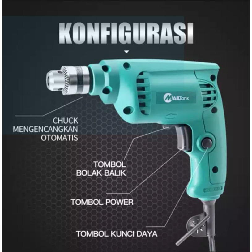 MAILTANK MESIN BOR TANGAN LISTRIK 10mm Bolak-Balik