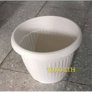  POT  PLASTIK  25 cm PUTIH POT  TANAMAN POT  BUNGA Shopee 