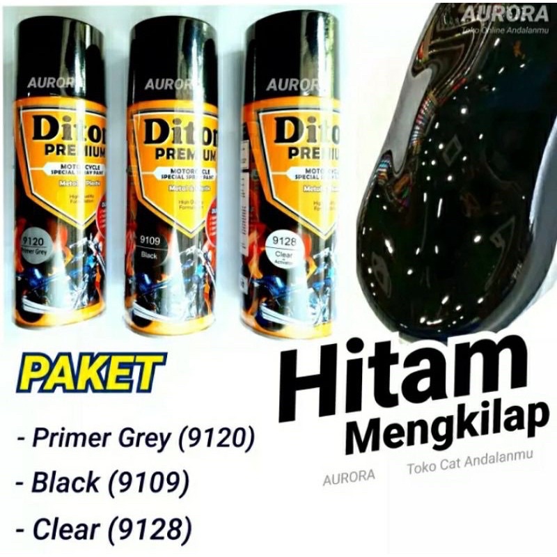 PAKET Diton Premium Black 9109 Hitam Mengkilap 400ml Pilok Tahan Bensin termasuk Epoxy dan Clear Glo