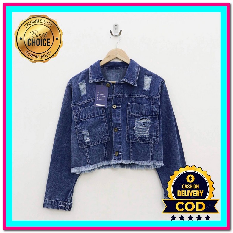 Jaket Jeans Wanita Crop Jeket Oversize Wanita Jaket Wanita Korea Import Cwe Distro Cewek Jins Jaket 