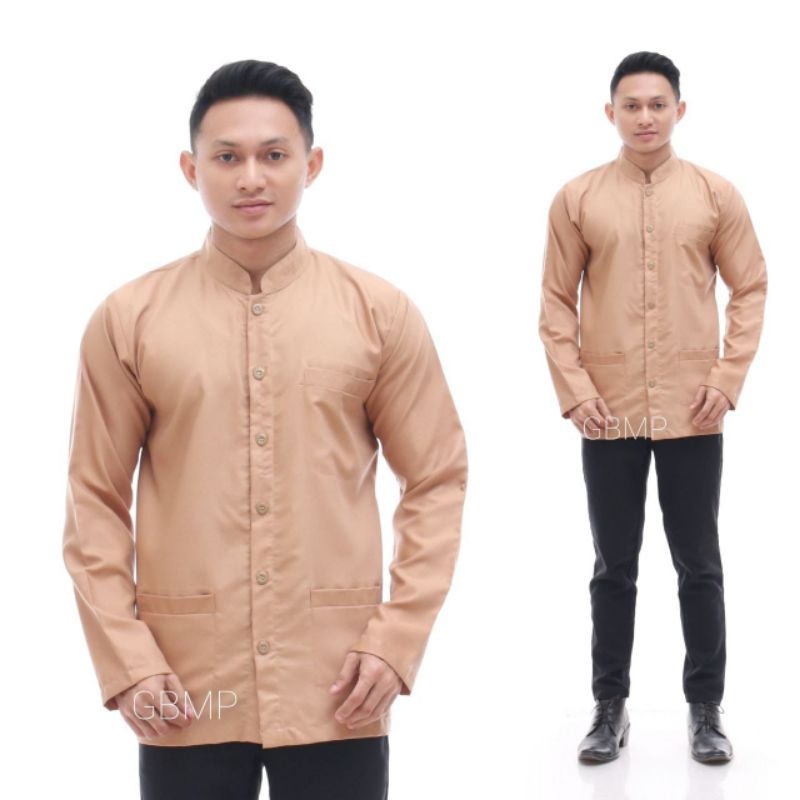 Baju Koko polos lengan panjang dewasa tiga saku kurta baju muslim pria bahan toyobo M.l.xl