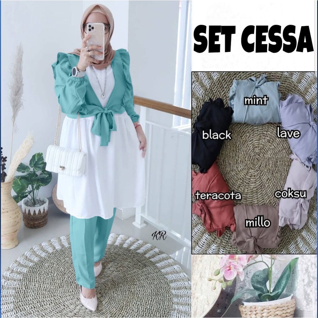 PAKAIAN FASHION WANITA SETELAN SET CESSA 3IN1 DMR